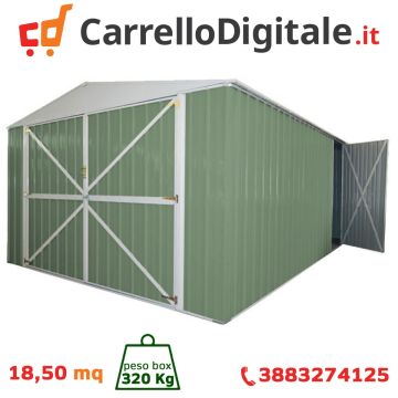 Box in Acciaio Zincato Casetta da Giardino in Lamiera Box Auto 3.60 x 5.14 m x h2.32 m - 320 KG - 18,50 metri quadri - VERDE