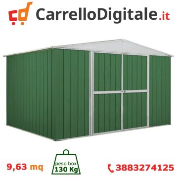 Box in Acciaio Zincato Casetta da Giardino in Lamiera 3.60 x 2.60 m x h2.12 m  - 130 KG - 9,36 metri quadri - VERDE