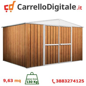 Box in Acciaio Zincato Casetta da Giardino in Lamiera 3.60 x 2.60 m x h2.12 m  - 130 KG - 9,36 metri quadri - LEGNO