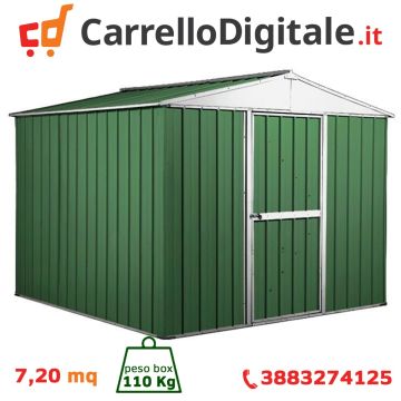 Box in Acciaio Zincato Casetta da Giardino in Lamiera 2.76 x 2.60 m x h2.12 m - 110 KG – 7,2 metri quadri - VERDE