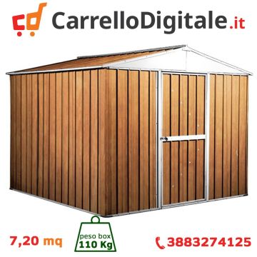 Box in Acciaio Zincato Casetta da Giardino in Lamiera 2.76 x 2.60 m x h2.12 m - 110 KG – 7,2 metri quadri - LEGNO