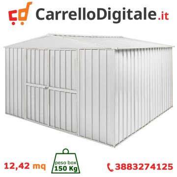 Box in Acciaio Zincato 3.60 x 3.45 m x h2.12 m - 150 KG – 12,25 metri quadri - BIANCO