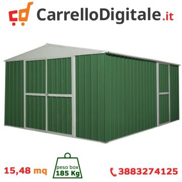 Box in Acciaio Zincato Casetta da Giardino in Lamiera 3.60 x 4.30 m x h2.10 m - 185 KG - 15,48 metri quadri - VERDE