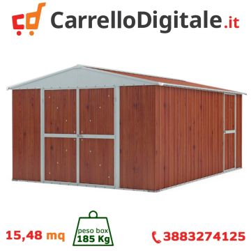 Box in Acciaio Zincato Casetta da Giardino in Lamiera 3.60 x 4.30 m x h2.10 m - 185 KG - 15.48 metri quadri - LEGNO