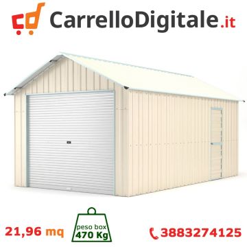 Box in Acciaio Zincato Casetta da Giardino in Lamiera Box Auto 3.60 x 6.10 m x h 3.15 m - 470 KG - 21.96 metri quadri - BEIGE
