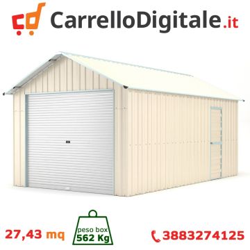 Box in Acciaio Zincato Casetta da Giardino in Lamiera Box Auto 3.60 x 7.60 m x h3.07 m - 562 KG - 27.4 metri quadri - BEIGE