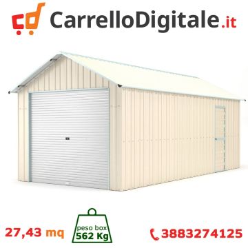 Box in Acciaio Zincato Casetta da Giardino in Lamiera Box Auto 3.60 x 7.62 m x h 3.15 m - 562 KG - 27.43 metri quadri - BEIGE