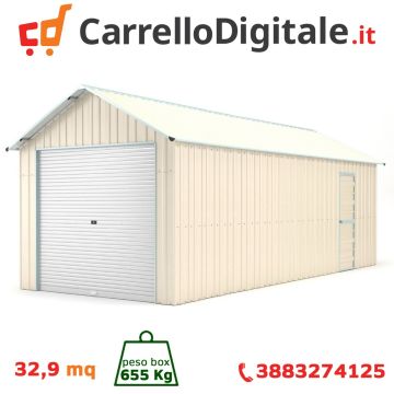 Box in Acciaio Zincato Casetta da Giardino in Lamiera Box Auto 3.60 x 9.14 m x h 3.15 m - 655 KG - 32.9 metri quadri - BEIGE