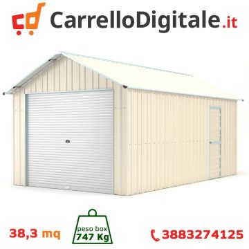 Box in Acciaio Zincato Casetta da Giardino in Lamiera Box Auto 3.60 x 10.64 m x h3.07 m - 747 KG - 38.3 metri quadri - BEIGE