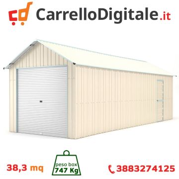 Box in Acciaio Zincato Casetta da Giardino in Lamiera Box Auto 3.60 x 10.66 m x h 3.15 m - 747 KG - 38.37 metri quadri - BEIGE