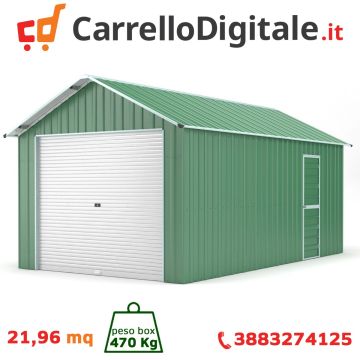 Box in Acciaio Zincato Casetta da Giardino in Lamiera Box Auto 3.60 x 6.08 m x h3.07 m - 470 KG - 21.9 metri quadri - VERDE
