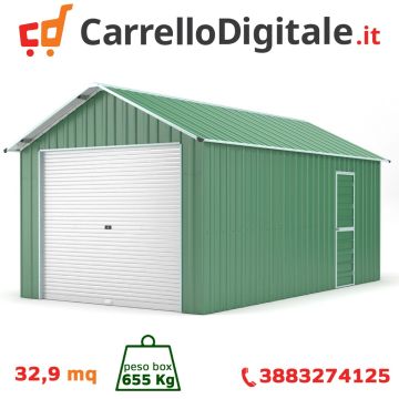 Box in Acciaio Zincato Casetta da Giardino in Lamiera Box Auto 3.60 x 9.12 m x h3.07 m - 655 KG - 32.9 metri quadri - VERDE