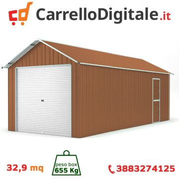Box in Acciaio Zincato Casetta da Giardino in Lamiera Box Auto 3.60 x 9.14 m x h 3.15 m - 655 KG - 32.9 metri quadri - LEGNO