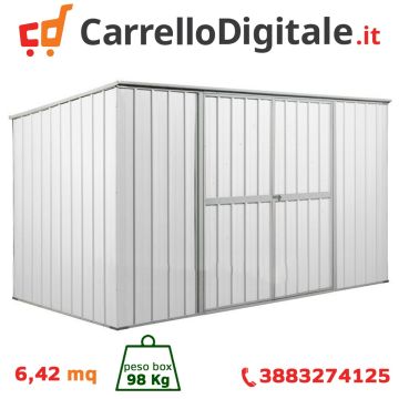Box in Acciaio Zincato Casetta da Giardino in Lamiera 3.45 x 1.86 m x h1.92 m - 98 KG – 6,42 metri quadri - BIANCO