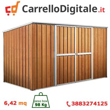 Box in Acciaio Zincato Casetta da Giardino in Lamiera 3.45 x 1.86 m x h1.92 m - 98 KG – 6,42 metri quadri - LEGNO