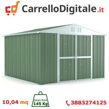Box in Acciaio Zincato Casetta da Giardino in Lamiera 3.27 x 3.07 m x h2.15 m - 145 KG – 10,04 metri quadri - VERDE