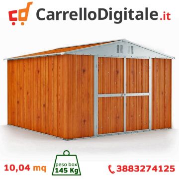 Box in Acciaio Zincato Casetta da Giardino in Lamiera 3.27 x 3.07 m x h2.15 m - 145 KG – 10,04 metri quadri - LEGNO