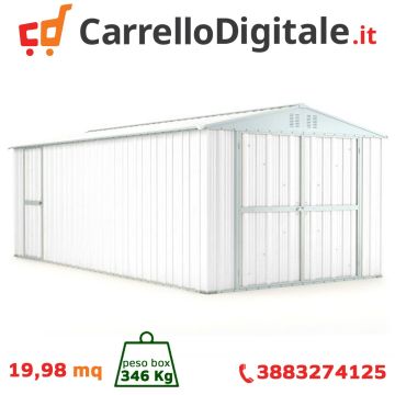 Box in Acciaio Zincato Casetta da Giardino in Lamiera Box Auto 3.27 x 6.11 m x h2.35 m - 346 KG – 19,98 metri quadri - BIANCO