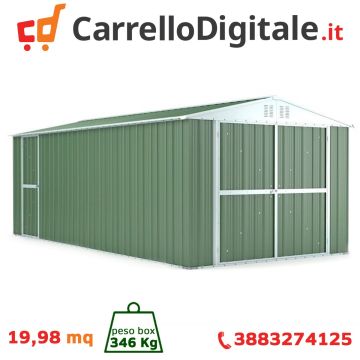 Box in Acciaio Zincato Casetta da Giardino in Lamiera Box Auto 3.27 x 6.11 m x h2.35 m - 346 KG – 19,98 metri quadri - VERDE