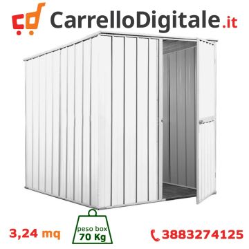 Box in Acciaio Zincato Casetta da Giardino in Lamiera 1.75 x 1.85 m x h1.92 m - 70 KG - 3,24 metri quadri - BIANCO