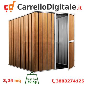 Box in Acciaio Zincato Casetta da Giardino in Lamiera 1.75 x 1.85 m x h1.92 m - 70 KG - 3,24 metri quadri - LEGNO