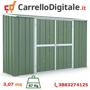 Box in Acciaio Zincato Casetta da Giardino in Lamiera 3.07 x 1.00 m x h1.92 m - 67 KG - 3.07 metri quadri - VERDE