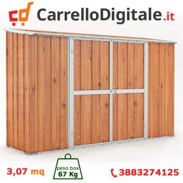 Box in Acciaio Zincato Casetta da Giardino in Lamiera 3.07 x 1.00 m x h1.92 m - 67 KG - 3.07 metri quadri - LEGNO