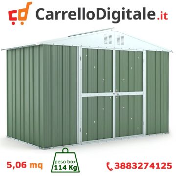 Box in Acciaio Zincato Casetta da Giardino in Lamiera 3.27 x 1.55 m x h2.15 m - 114 KG - 5.06 metri quadri - VERDE