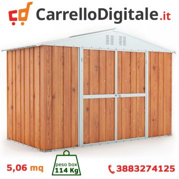 Box in Acciaio Zincato Casetta da Giardino in Lamiera 3.27 x 1.55 m x h2.15 m - 114 KG - 5.06 metri quadri - LEGNO