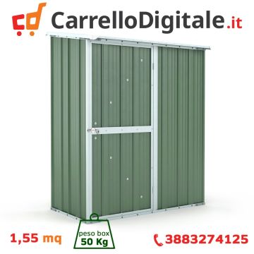 Box in Acciaio Zincato Casetta da Giardino in Lamiera 1.55 x 1.00 m x h1.92 m - 50 KG – 1,55 metri quadri – VERDE