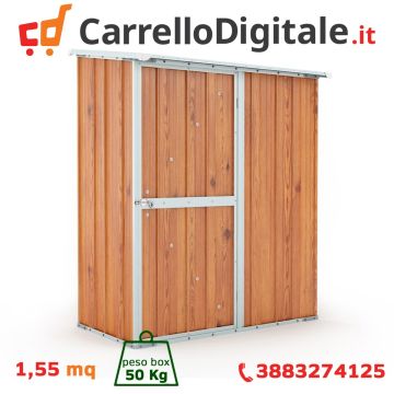 Box in Acciaio Zincato Casetta da Giardino in Lamiera 1.55 x 1.00 m x h1.92 m - 50 KG – 1,55 metri quadri – LEGNO