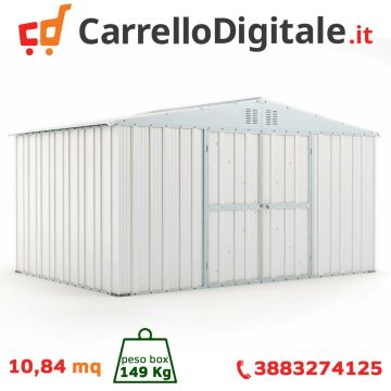 Box in Acciaio Zincato Casetta da Giardino in Lamiera 4.03 x 2.69 m x h2.15 m - 149 KG – 10.84 metri quadri - BIANCO