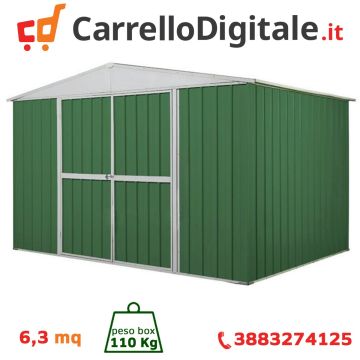 Box in Acciaio Zincato Casetta da Giardino in Lamiera 3.60 x 1.75 m x h2.12 m - 110 KG – 6.30 metri quadri - VERDE