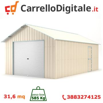 Box in Acciaio Zincato Casetta da Giardino in Lamiera Box Auto 4.38 x 7.21 m x h3.24 m - 585 KG – 31,6 metri quadri - BEIGE