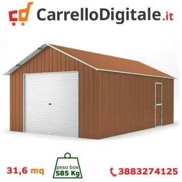 Box in Acciaio Zincato Casetta da Giardino in Lamiera Box Auto 4.38 x 7.21 m x h3.24 m - 585 KG – 31,6 metri quadri - LEGNO