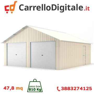 Box in Acciaio Zincato Casetta da Giardino in Lamiera Box Auto 6.64 x 7.21 m x h3.72 m - 810 KG – 48 metri quadri - BEIGE