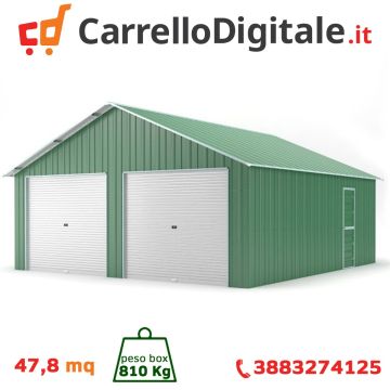 Box in Acciaio Zincato Casetta da Giardino in Lamiera Box Auto 6.64 x 7.21 m x h3.72 m - 810 KG – 48 metri quadri - VERDE