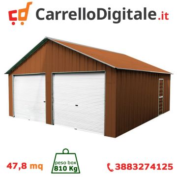 Box in Acciaio Zincato Casetta da Giardino in Lamiera Box Auto 6.64 x 7.21 m x h3.72 m - 810 KG – 48 metri quadri - LEGNO