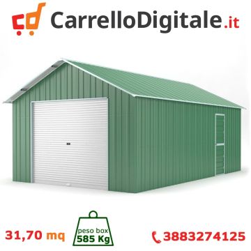 Box in Acciaio Zincato Casetta da Giardino in Lamiera Box Auto 4.38 x 7.24 m x h 3.31 m - 585 KG – 31,7 metri quadri - VERDE
