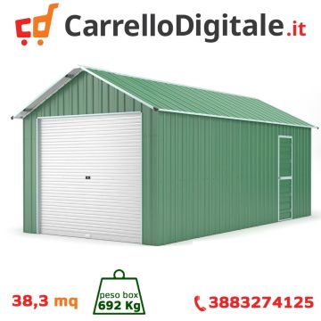 Box in Acciaio Zincato Casetta da Giardino in Lamiera Box Auto 4.38 x 8.76 m x h 3.31 m - 692 KG – 38.37 metri quadri - VERDE