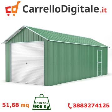 Box in Acciaio Zincato Casetta da Giardino in Lamiera Box Auto 4.38 x 11.80 m x h 3.31 m - 906 KG – 51.68 metri quadri - VERDE