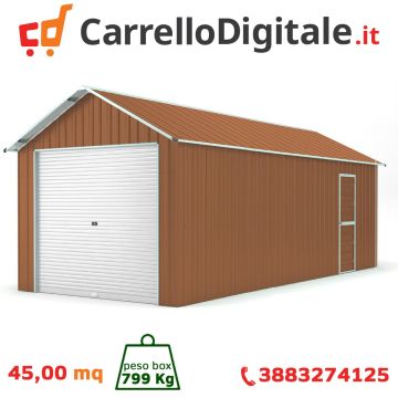 Box in Acciaio Zincato Casetta da Giardino in Lamiera Box Auto 4.38 x 10.28 m x h 3.31 m - 799 KG – 45 metri quadri - LEGNO