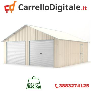 Box in Acciaio Zincato Casetta da Giardino in Lamiera Box Auto 6.66 x 7.24 m x h 3.80 m - 810 KG – 48.22 metri quadri - BEIGE