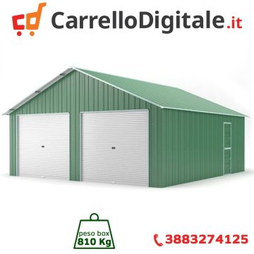 Box in Acciaio Zincato Casetta da Giardino in Lamiera Box Auto 6.66 x 7.24 m x h 3.80 m - 810 KG – 48.22 metri quadri - VERDE