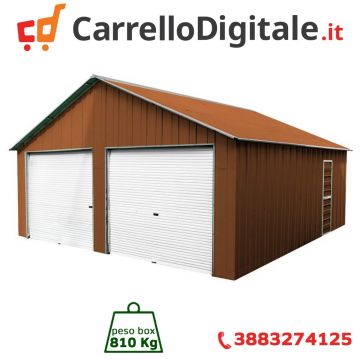 Box in Acciaio Zincato Casetta da Giardino in Lamiera Box Auto 6.66 x 7.24 m x h 3.80 m - 810 KG – 48.22 metri quadri - LEGNO