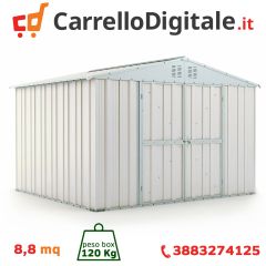 Box in Acciaio Zincato Casetta da Giardino Esterna 3.27 x 2.69 m x h2.17 m - 132 KG – 8.80 metri quadri - BIANCO