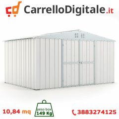 Box in Acciaio Zincato Casetta da Giardino Esterna  4.03 x 2.69 m x h2.17 m - 149 KG – 10.84 metri quadri - BIANCO