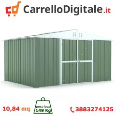 Box in Acciaio Zincato Casetta da Giardino Esterna 4.03 x 2.69 m x h2.17 m - 149 KG – 10.84 metri quadri - VERDE