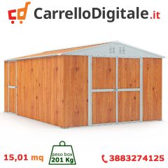 Box in Acciaio Zincato Casetta da Giardino in Lamiera 3.27 x 4.59 m x h2.17 m - 201 KG – 15,01 metri quadri – LEGNO