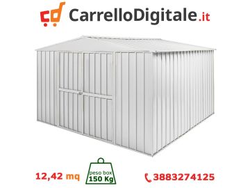 Box in Acciaio Zincato 3.60 x 3.45 m x h2.12 m - 150 KG – 12,25 metri quadri - BIANCO